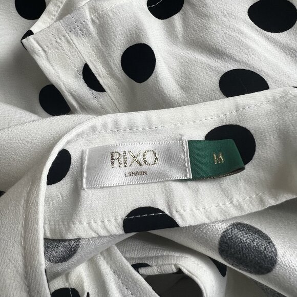 RIXO Mini Dress Laura Polka-Dot White V-Neck Short Sleeve Retro Size Medium - Picture 7 of 11